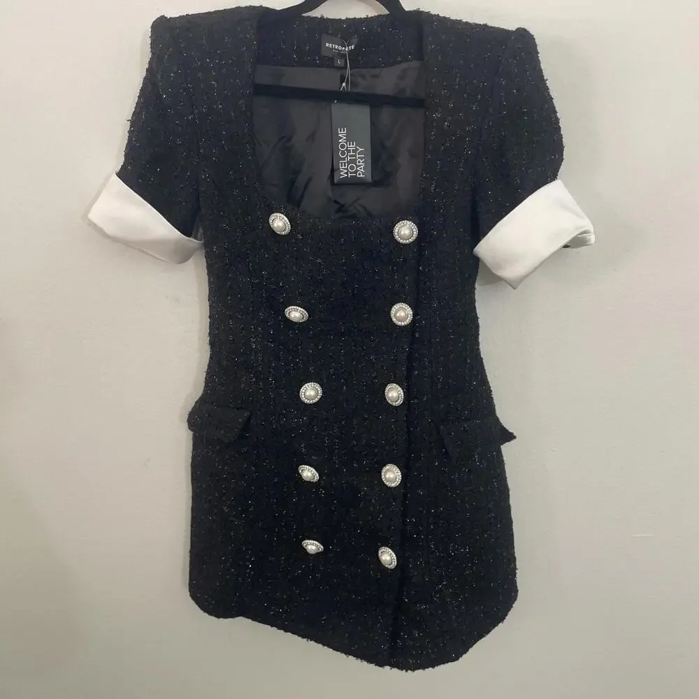 Retrofete Noreen Dress black tweed tweed size L NWT $478msrp - Picture 5 of 10